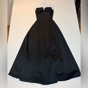 Vintage 1980s Nili Martin Strapless Black Evening Gown w/ Rhinestone Bow Sz 14